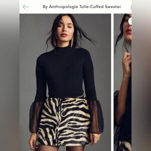 NWT Anthropologie Black Tulle-Cuffed Sweater